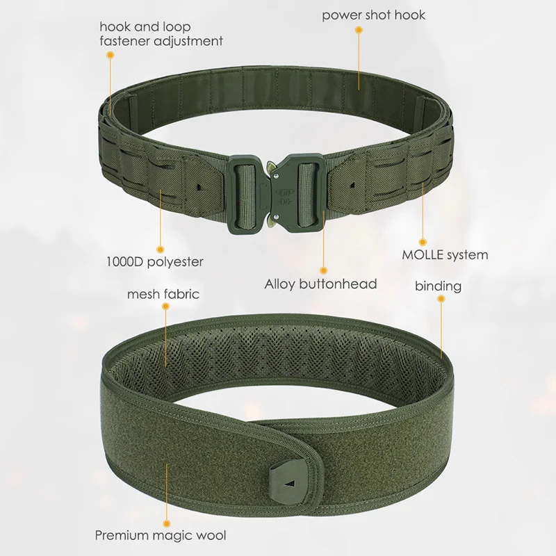 Tactical Belt 3 IN 1 Laser Cut Quick Release Buckle MOLLE Combat Shooting Belt with Inner Belt & Back Support Pad image 3