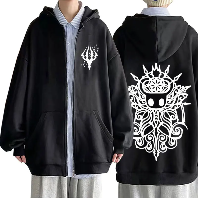 

Game Hollow Knight Print Zipper Hoodie Men Women Novelty Zip Up Jacket Gaming Cartoon Hoodies Male Vintage Casual Cotton Coat