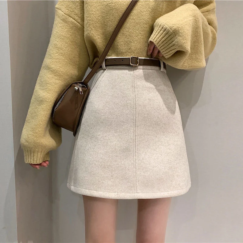 

2023 High Waist Woolen A-line Short Skirt Wear Zipper Skirt for Ropa Mujer Mini Skirts Clothes for Women