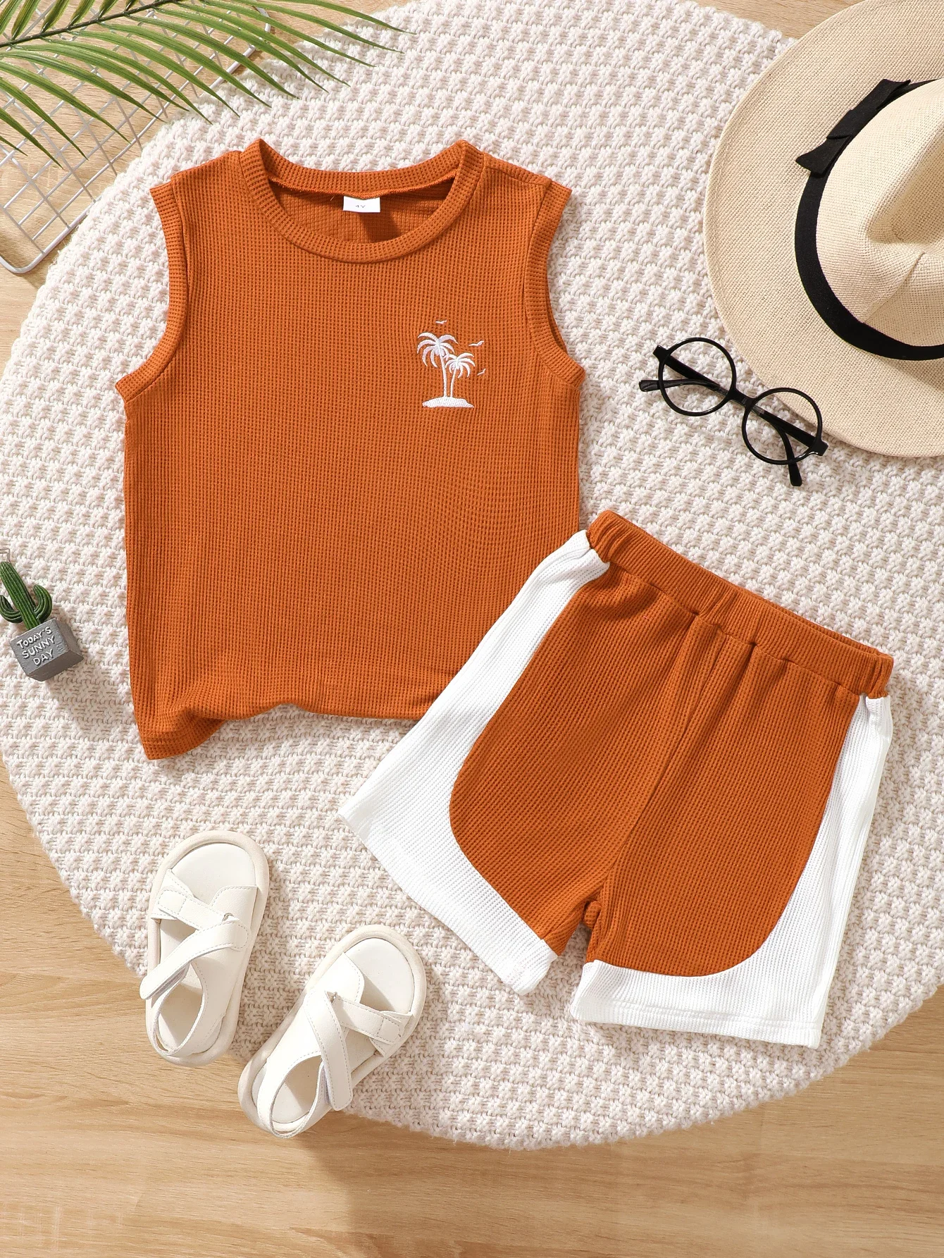 

2PCS Summer Kids Boy clothes Set Sleeveless vest knitt Fabric Solid Top+Shorts Fashion Sport Handsome Wear for Child 4-7 Years