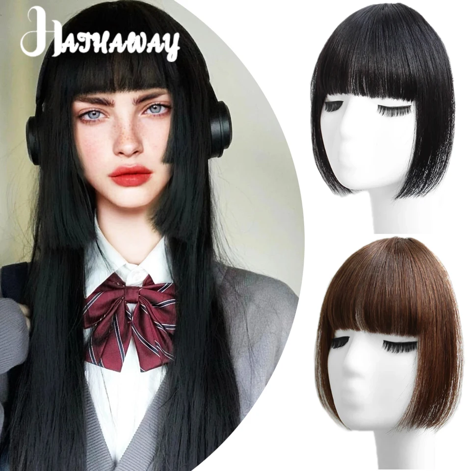 10 Inch Princess Bangs Wig Female Synthetic BB Clip Bangs Black And Brown Straight Hair Princess Style Bangs Hair Clip Commuting