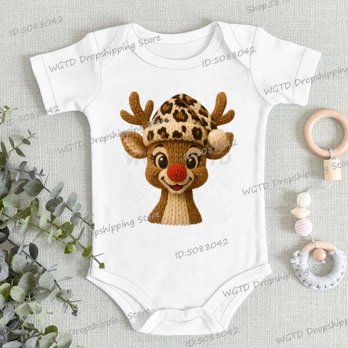 

Vintage Leopard Print Christmas Deer Print Newborn Baby Short Sleeve Romper Cartoon Cotton Infant Bodysuit Clothes Xmas Gift