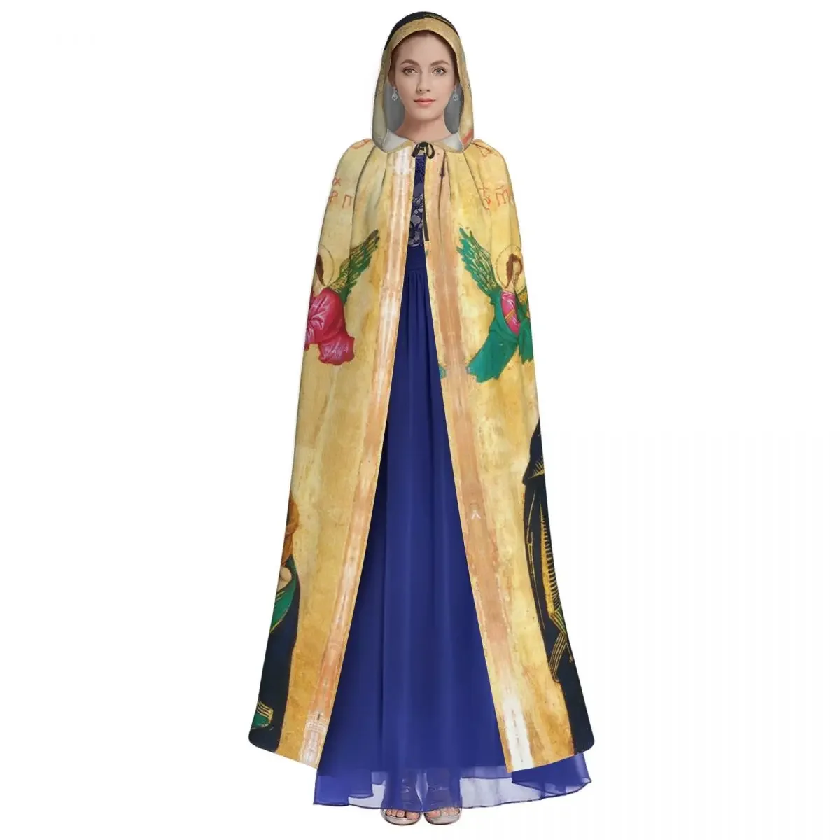 Adult Cape Hooded Maria Holy-Mother Of God Medieval Costume Witch Wicca Vampire Elf Purim Carnival Party