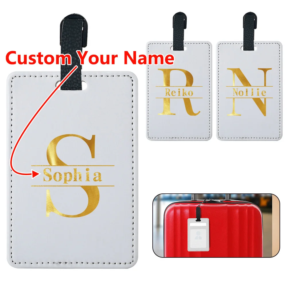 Customized Name PU LuggageTag Airplane Pass Identifier Label Suitcase Baggage Name Card Travel Accessories with Adjustable Strap