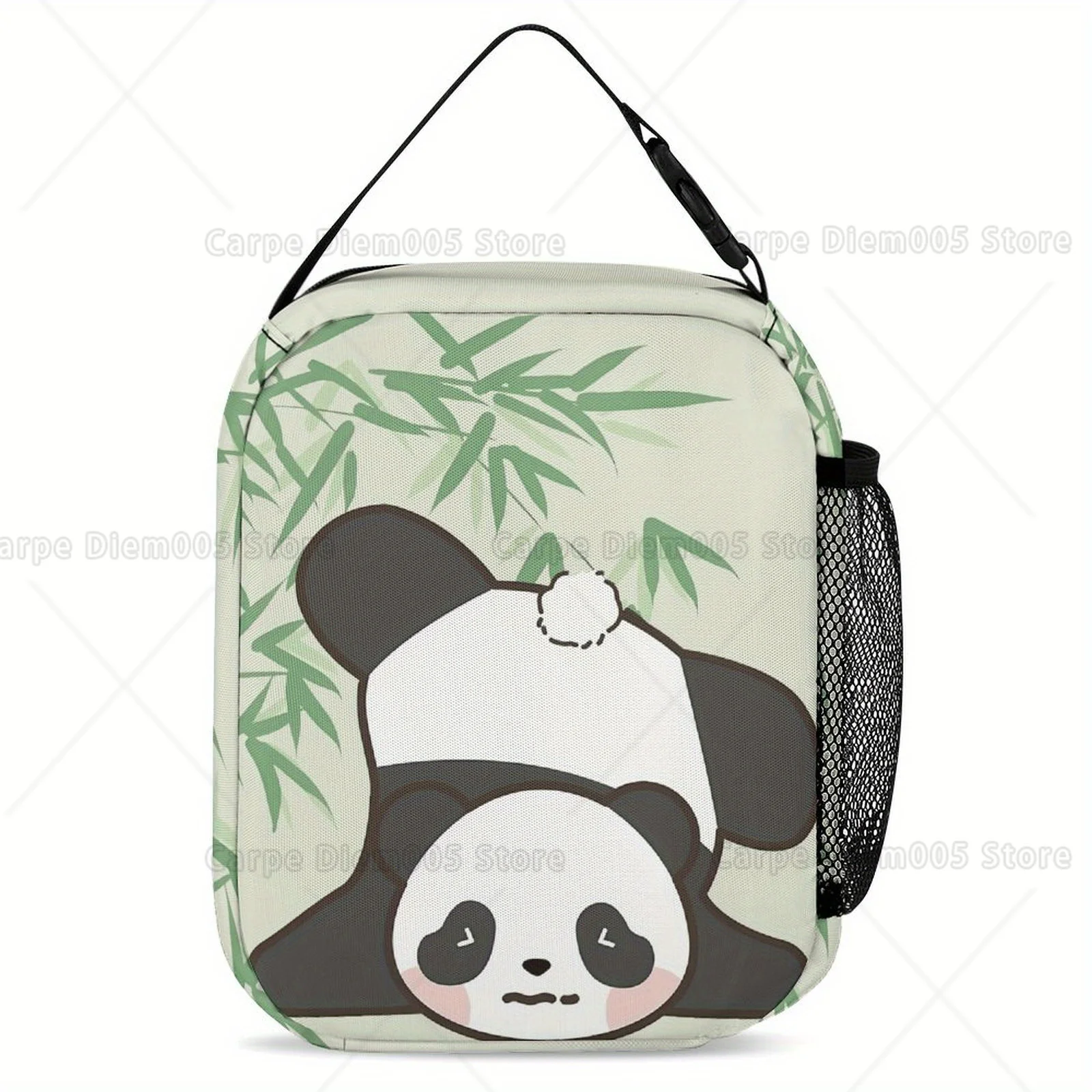 

Panda Lunch Bag Cute Cartoon Design Portable Washable Polyester Travel Bag with Mesh Side Pocket for School, Work, Picnics