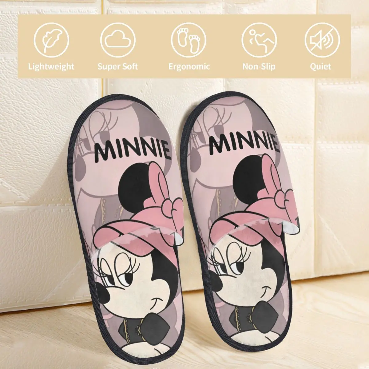 Pink Minnie Mouse Slippers for Woman Man Home Shoes Warm SPA Slippers