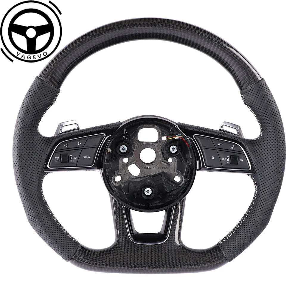 

For Audi A4 B9 Leather Perforated Steering Wheel Flat Bottomed Multifunctional Steering Wheel With Hollowed Out Paddles