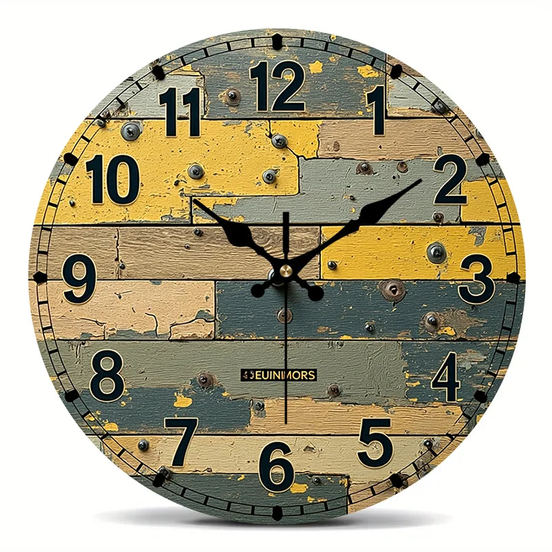 2D Flat. 1pc. Retro Distressed Theme Style Wall Clock - Silent Decorative Clock, Creative Wall Clock, Suitable for Bedroom, Living Room, Office Decoration, 20.32/25.4/30.48/35.56 cm (Excluding AA Batteries)