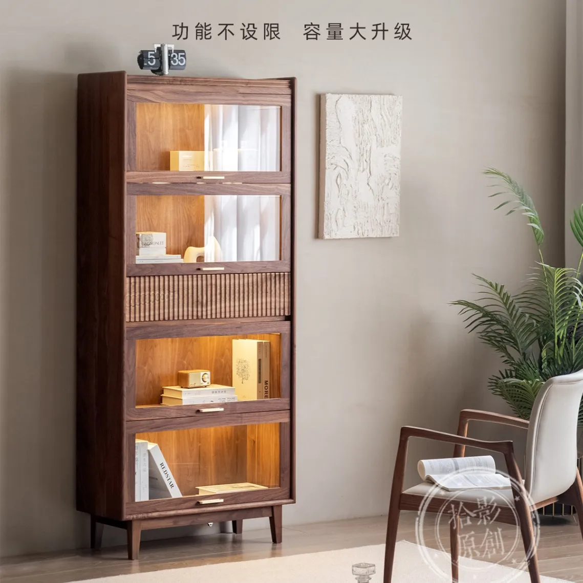 CX solid wood bookcase shelf, dust-proof glass storage, figure display cabinet