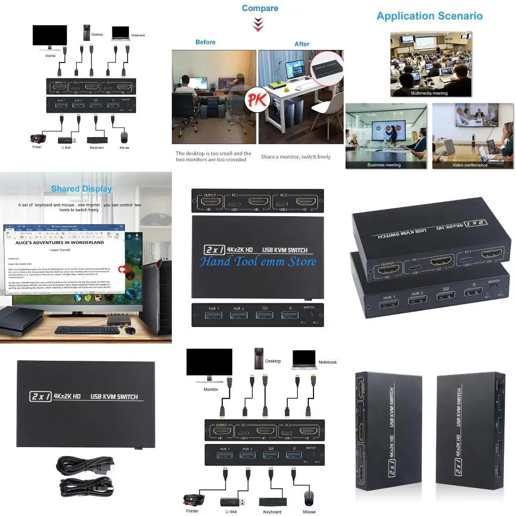 H37F High Clear KVM HDTV Switcher 2 مع واجهات USB و Adaptives Edid لاستخدام المكتب مناسبًا لغرفة الكمبيوتر #1