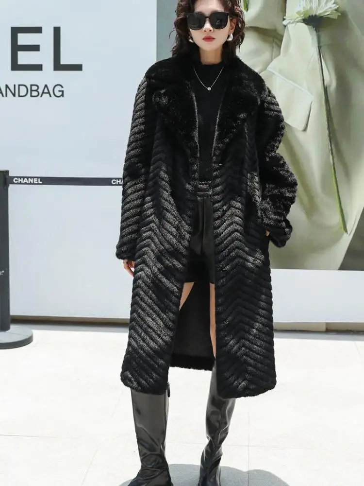 

Зимний черный свободный кардиган с длинными рукавами, имитация норки, плюшевое пальто, женское коричневое элегантное пальто, модная уличная одежда 2025 года