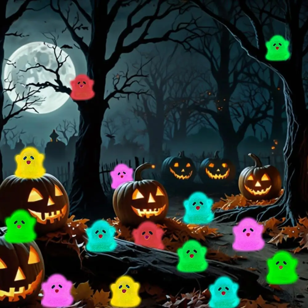 40 Stück leuchtende Mini-Geisterfiguren für Halloween, mehrfarbige leuchtende Geister, die im Dunkeln leuchten, Miniatur-Geisterstatue aus Kunstharz für Partys – Detail 6