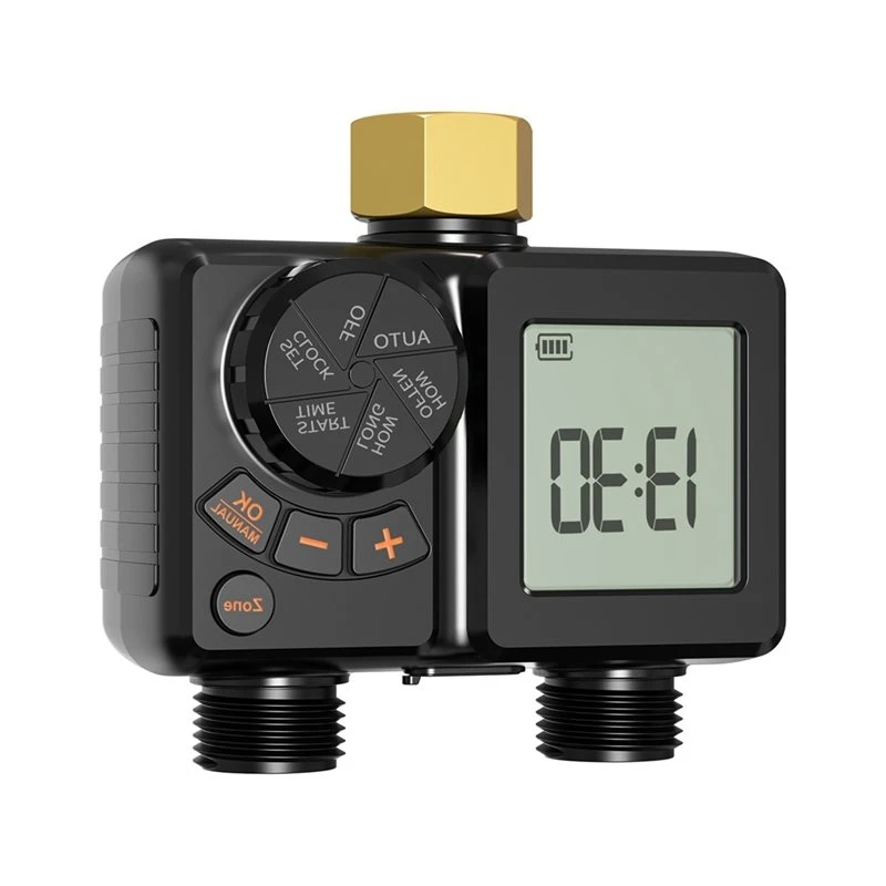 T19C Programmable 2 Outlet For Garden Water Timer Rechargeable Sprinkler Timer Brass Inlet Irrigation System Controller