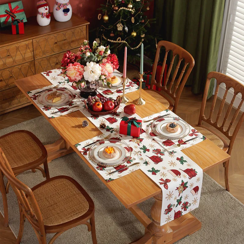 Thick Polyester Cotton Table Cloth, Digital Printing, New Year Red Christmas Table Flag, Bed Tail Flag, Placemat Table Cloth