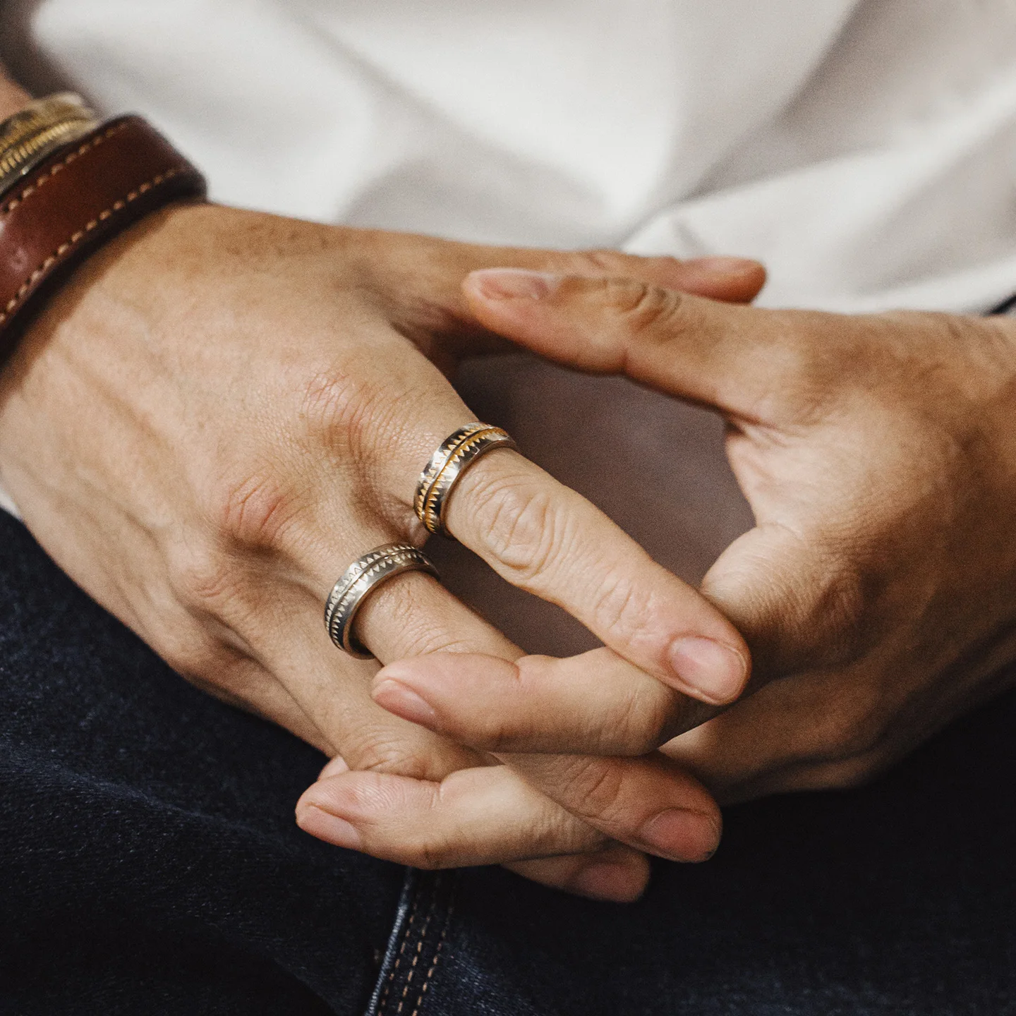 Maden Vintage Open Ring Navajo Style White Brass Adjustable Finger Ring Unisex Ethnic Jewelry for Men Women Couples Gift