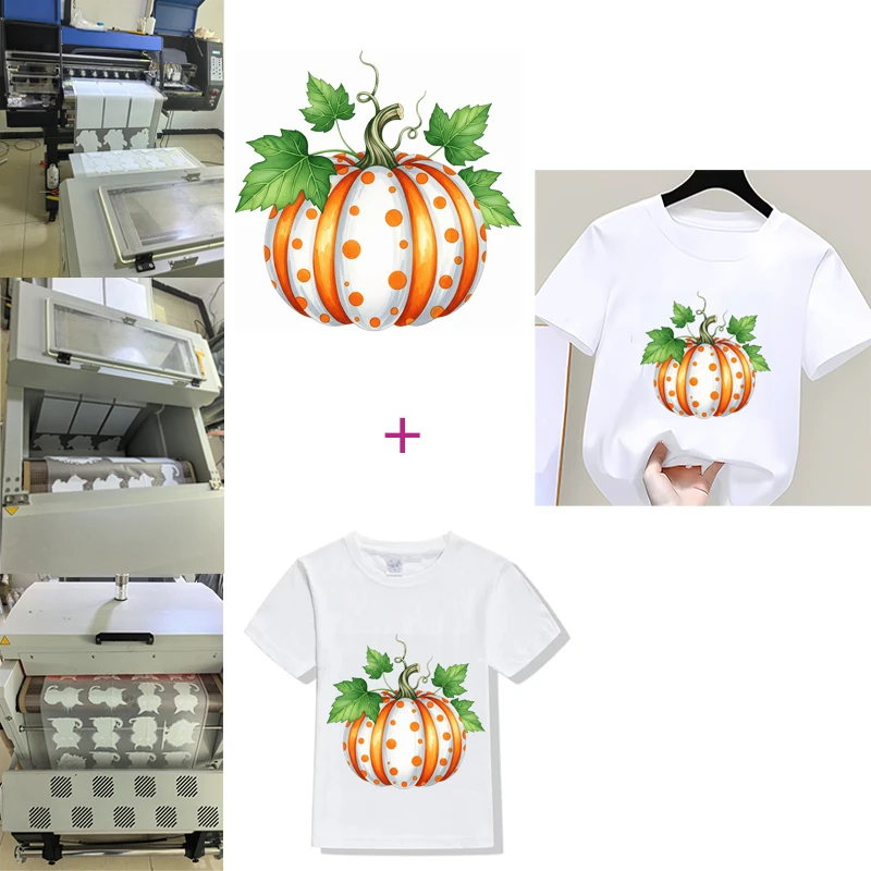 Halloween Spooky Season Pumpkin bow Heat Transfer Patch Sticke Iron-On Decals for Tshirts Sweatshirts Bags Clothing Fabric Decor