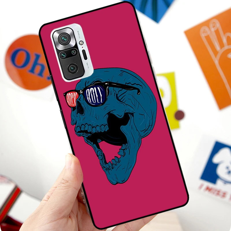 Rock and Roll Skull Case For Xiaomi Redmi Note 12 Pro 11 8 9 10 Pro 9S 10S 11S 12S Redmi 12C 10C 9C 10A Cover