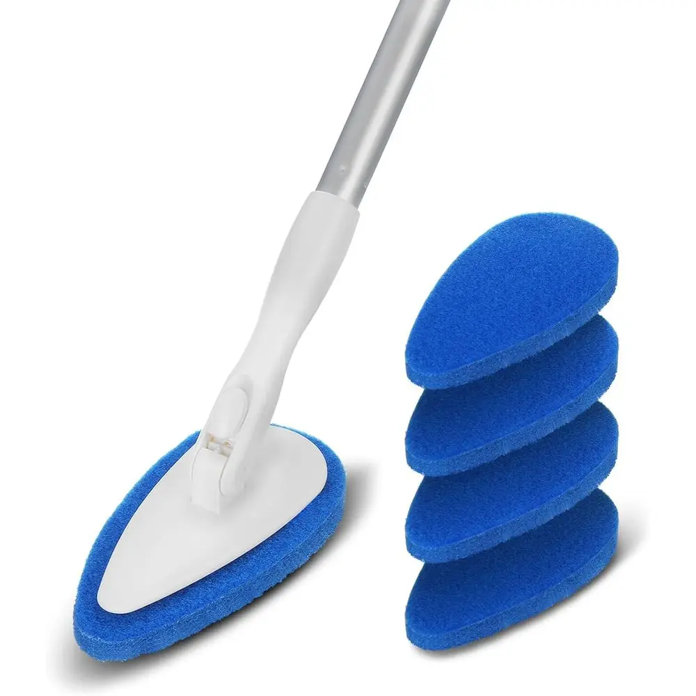 

Shower Bathtub Tub Tile Scrubber Cleaning Brush with 51'' Handle, 5 Non-Scratch Scouring Pads, Adjustable Long Handled Scrub Bru