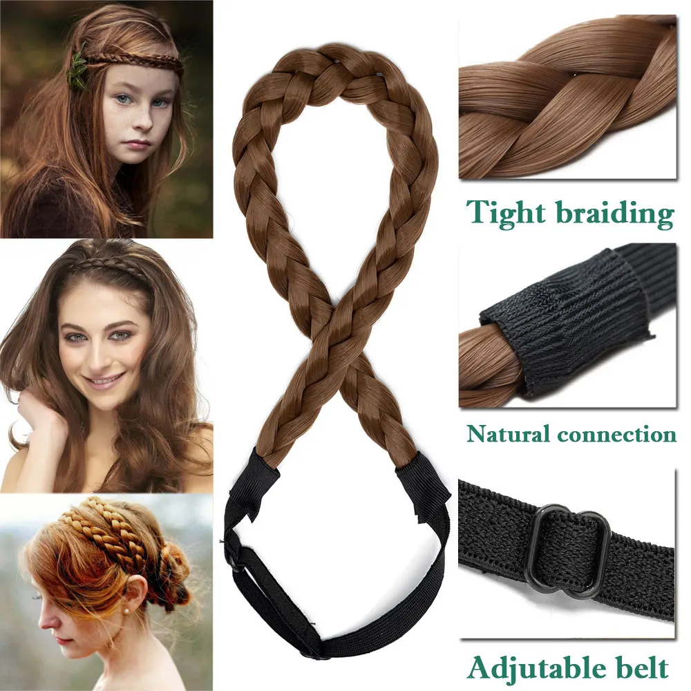 S-noilite Synthetic Braided Headband Plaited Hair Band Chunky Braided Extensions Elastic Stretch Braid Hairband Braids Hairpiece