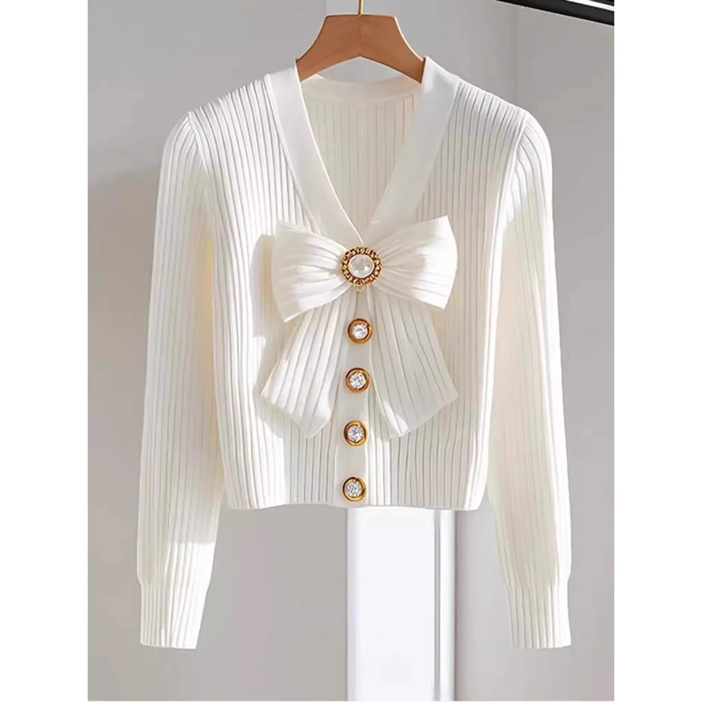 

Однобортный однобортный бант с v-образным вырезом, белые свитера Y2k, топы с длинными рукавами Mujer 2022, осень-зима, новый вязаный кардиган, пальто для женщин F271