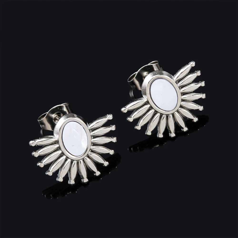 2pcs Stainless Steel Sunflower Scalloped Starburst Ear Studs Minimalist Stud Earrings Girl Style Accessories Jewelry Making DIY