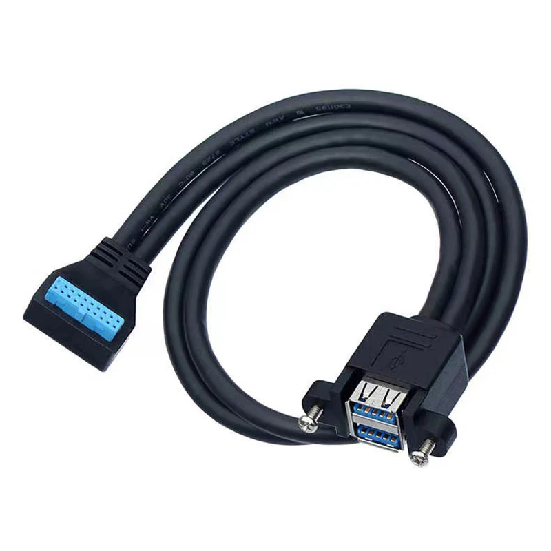 

90 Degree UP/Down Angle USB 3.0 19/20Pin to Dual USB-A Female Port Adapter Cable Motherboard Internal Extension Cord for Desktop