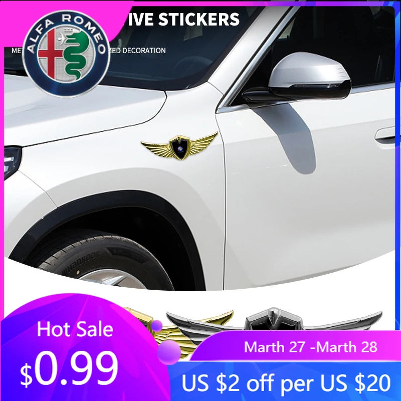 

For Alfa Romeo 3D Metal Wings Badge Car Side Marker Window Trunk Sticker Decal For Alfa Romeo Giulia Stelvio MiTo Giulietta Tona