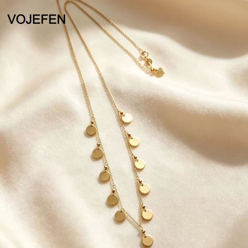 VOJEFEN Gold 18K Original Bohemian Disc Necklace Elegant Multi-strand Chain with Coin Pendants Necklace for Women Party Jewelry