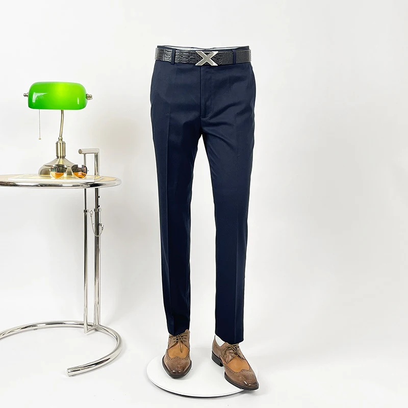 

Men's Navy Blue Dress Pants, Slim Fit Business Trousers for Work, Wrinkle-Free Formal Tailored Fashion Pants 30 36