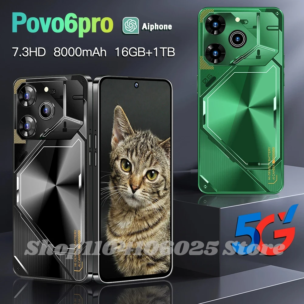 

Pova 6 Pro Global Version Smartphone Android, Dimrespond7.3HD, 16G + 1 TB, 8000mAh, 50 + 108MP, Réseau 4G/5G, Téléphone portable