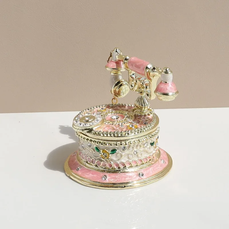 Vintage telephone, home ornaments, enamel jewelry box, exquisite jewelry carved storage box