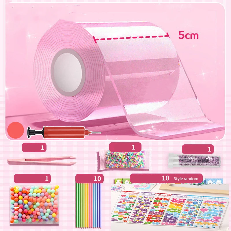 DIY Blowing Bubble Nano Tape Full Set, PET Double Sided Nano Glue Kneading Toy, Decompression Sticker Gift for Kids