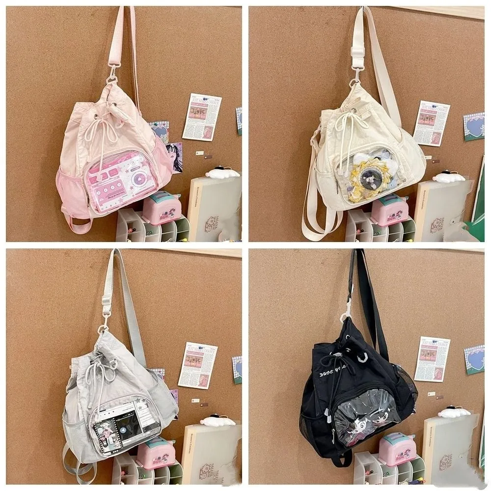 Knapsack Transparent Nylon Drawstring Backpack Lightweight Badge Display Casual Ita Backpack Sweet Harajuku Y2k Schoolbag Travel