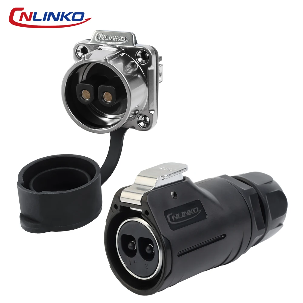 CNLINKO LP28 IP68 Circular Touch Proof 2Pin Power Connector 50A Screw Type Male/Female Heavy Duty for Industrial & Outdoor Use