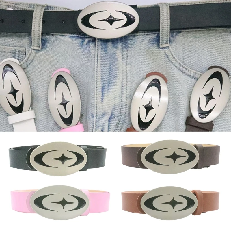 Lady Waist Belt Punk Chain for Cowboy Cowgirl Casual Moon Star Buckle Retro Buckle Waist Chain Casual Belt