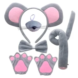 Mouse Costume Set Ears Headband Nose Tail and Bow Tie Animal Fancy Dress Kit Party Accessories Halloween Birthday