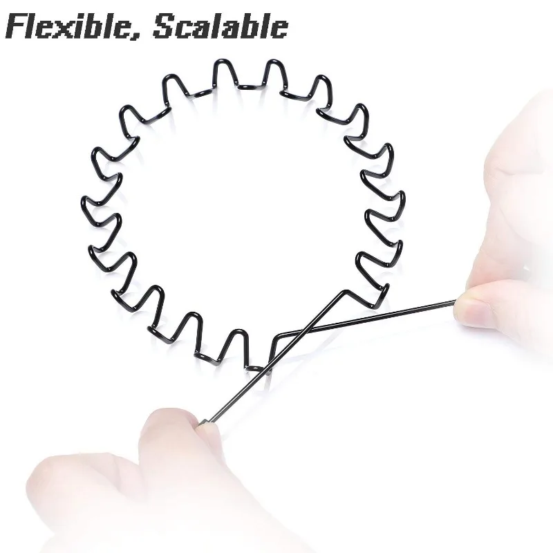 2팩 블랙 메탈 스프링 웨이브 헤어밴드, 남녀공용 미끄럼 방지 패션 스포츠 모자