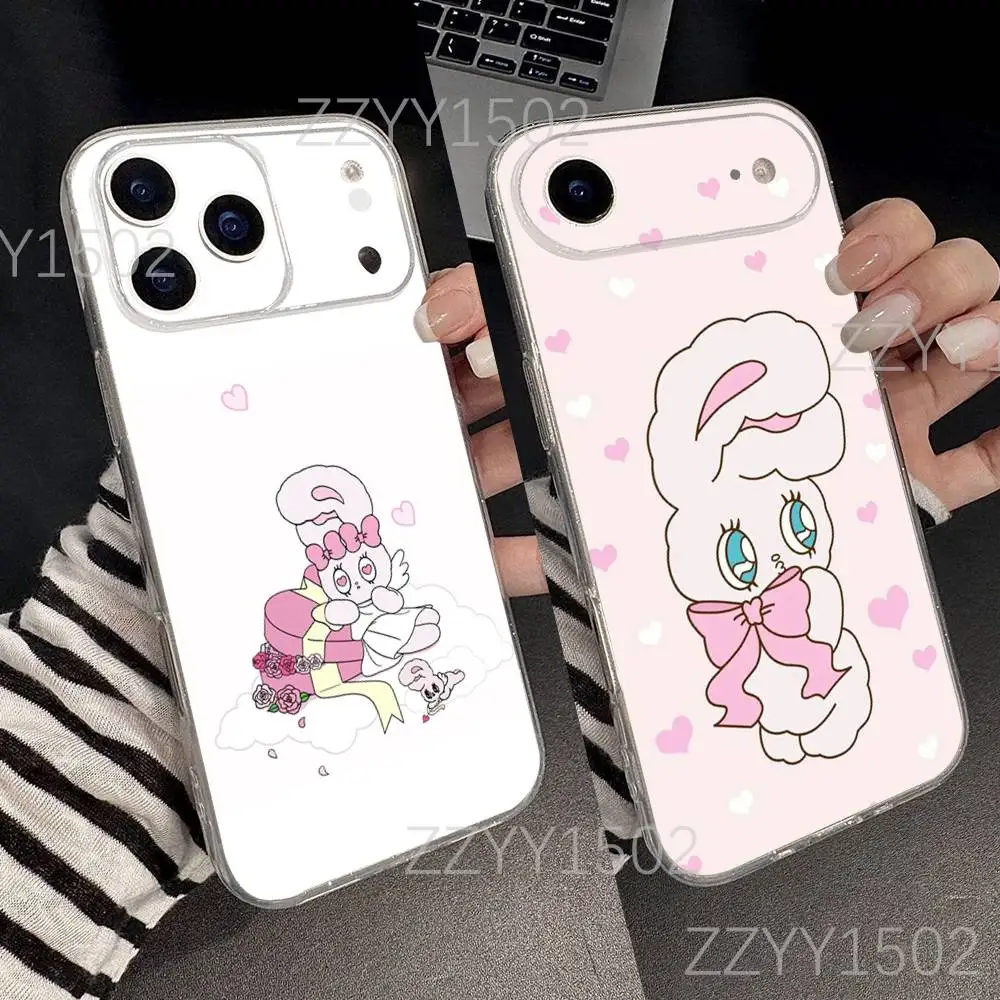 Cute Pink Esther Bunny Phone Case For iPhone 17,16,15,14,13,12,11 Pro,Max,Plus,X,XS,XR,SE4,E Mini Transparent Soft