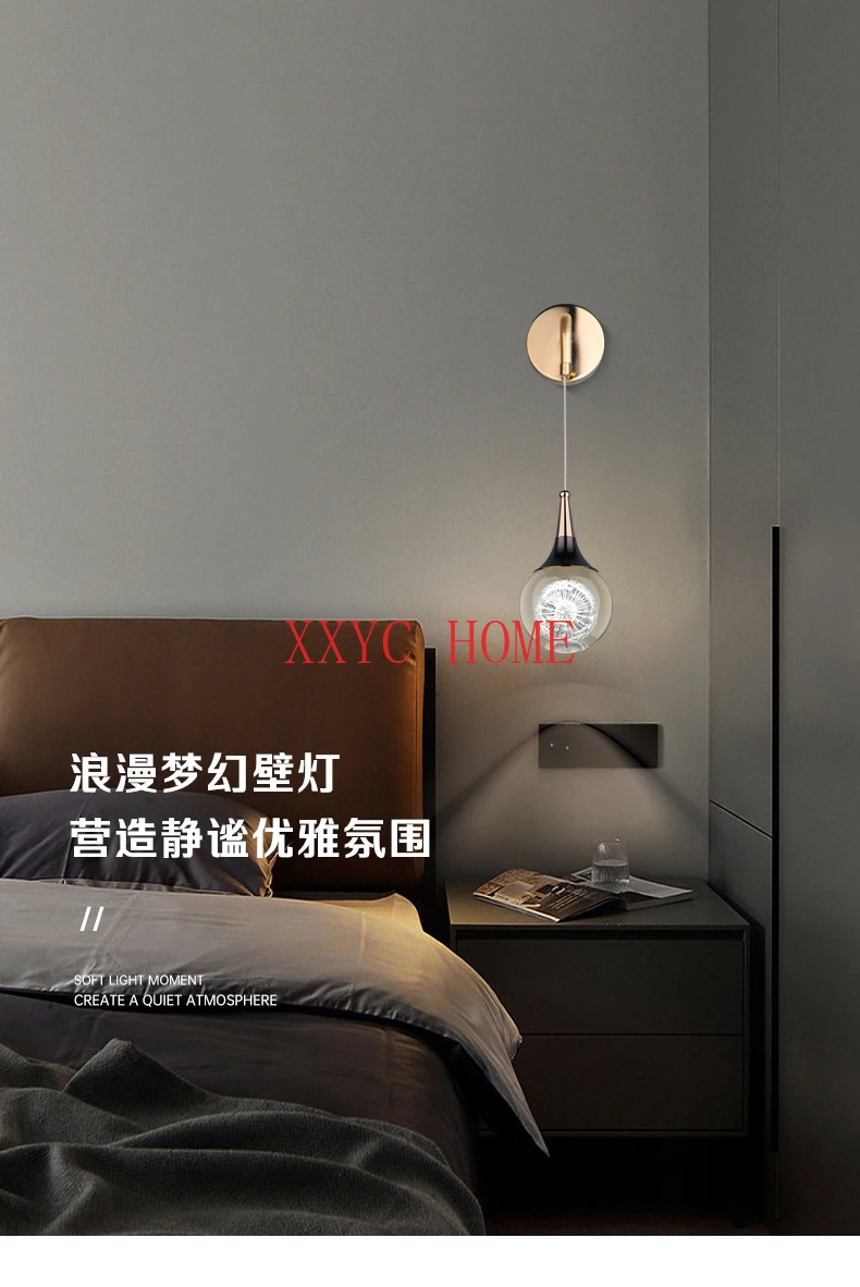 

Master Bedroom Crystal Wall Lamp Bedroom Princess Room Personality Artistic Living Room Rechargeable Bedside Lamp Wireless