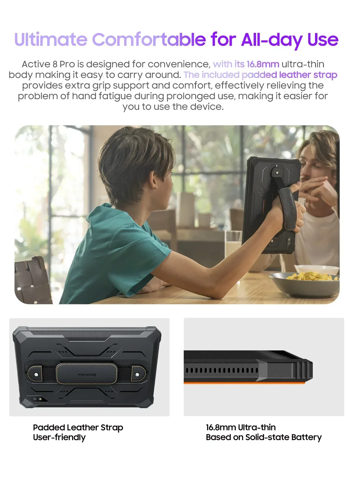 Blackview Active 8 Pro [No EU Charger] Rugged Tablet PC, 16GB Expand RAM(8GB Physical+8GB Virtual RAM) 256GB ROM, 22000mAh Huge Battery, 10.36 Inch HD Display, 48MP Camera, Dual SIM 4G Network, Android 13, Without EU Plug Charger