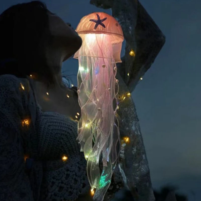 Portable Luminous Jellyfish LED Lantern Colorful Ribbon Flashing Light Small Mermaid Birthday Gifts