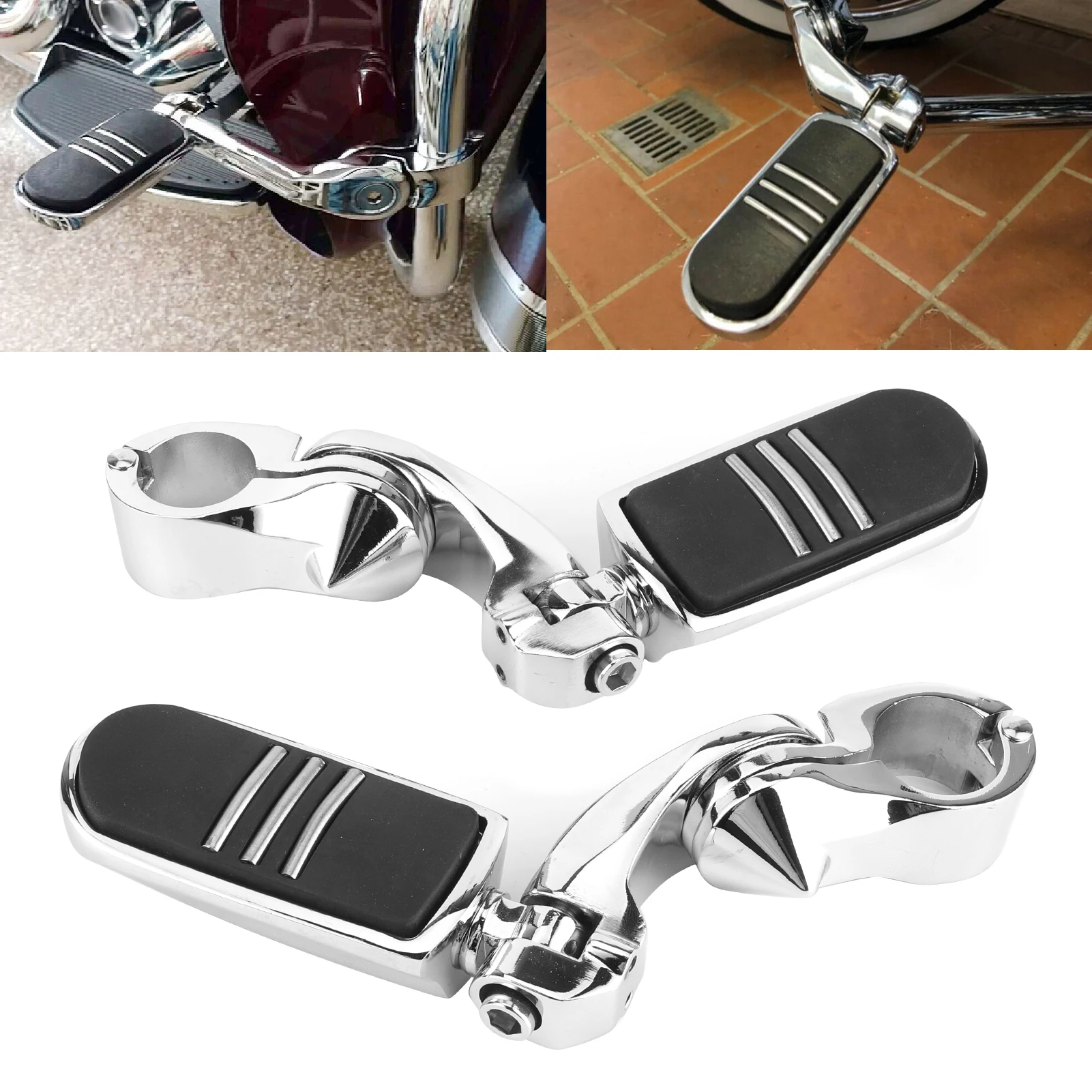 Pair 1‑1/4in Foot Pegs Footrest with Brackets Engine Guard Mounts Fit for ATV Scooter UTV Universal