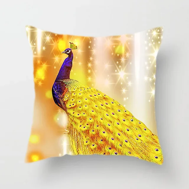 Unique Colorful Peacock Feather Decoration Polyester Cushion Cover Home Living Room Hotel Car Decoration Cushion Cover 45x45cm .