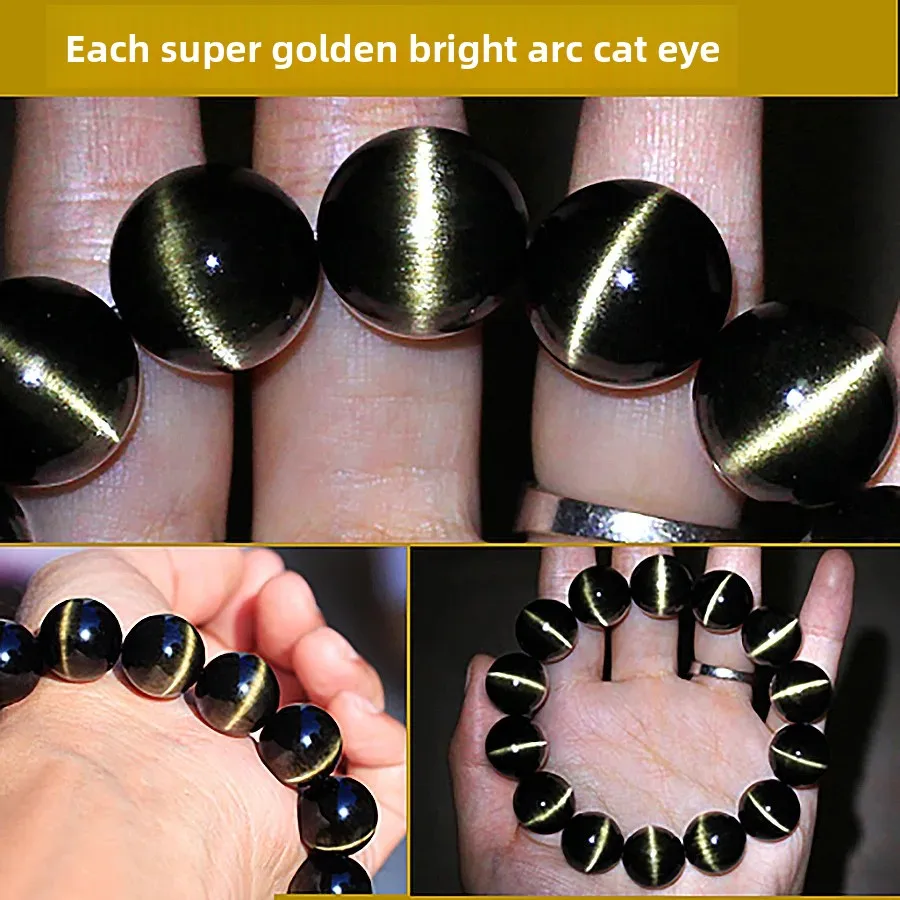 Natural Gold Obsidian Bracelet A Line of Tmall Eye Diamond Ring 360 Degree Round Bead Hand String High-end Luxury Jewelry Gifts