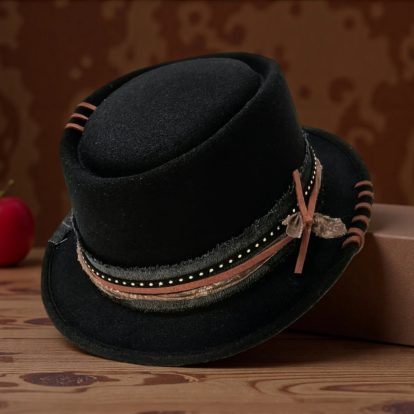 

Men Women Black Pork Pie Hat Handmade Fedora Hat Trilby Fascinator Hat Pop Church Hat Can Adjusted Size