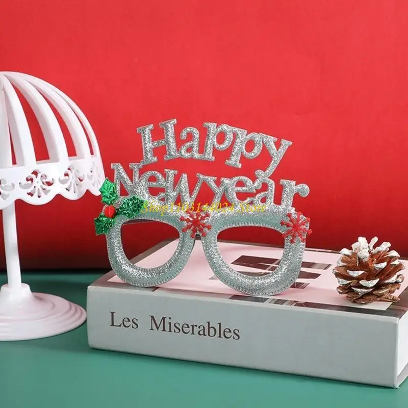N5KE Świąteczne dekoracje szczęśliwe okulary noworoczne okulary szklanki dorosłych dzieci prezenty świąteczne