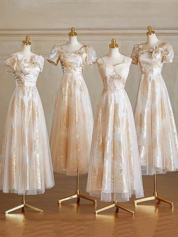 Champagne Wedding Bridesmaid Dress for Women 2025autumn New Small Crowd Senior Sisters Group Dress Can Be Worn At Ordinary Times