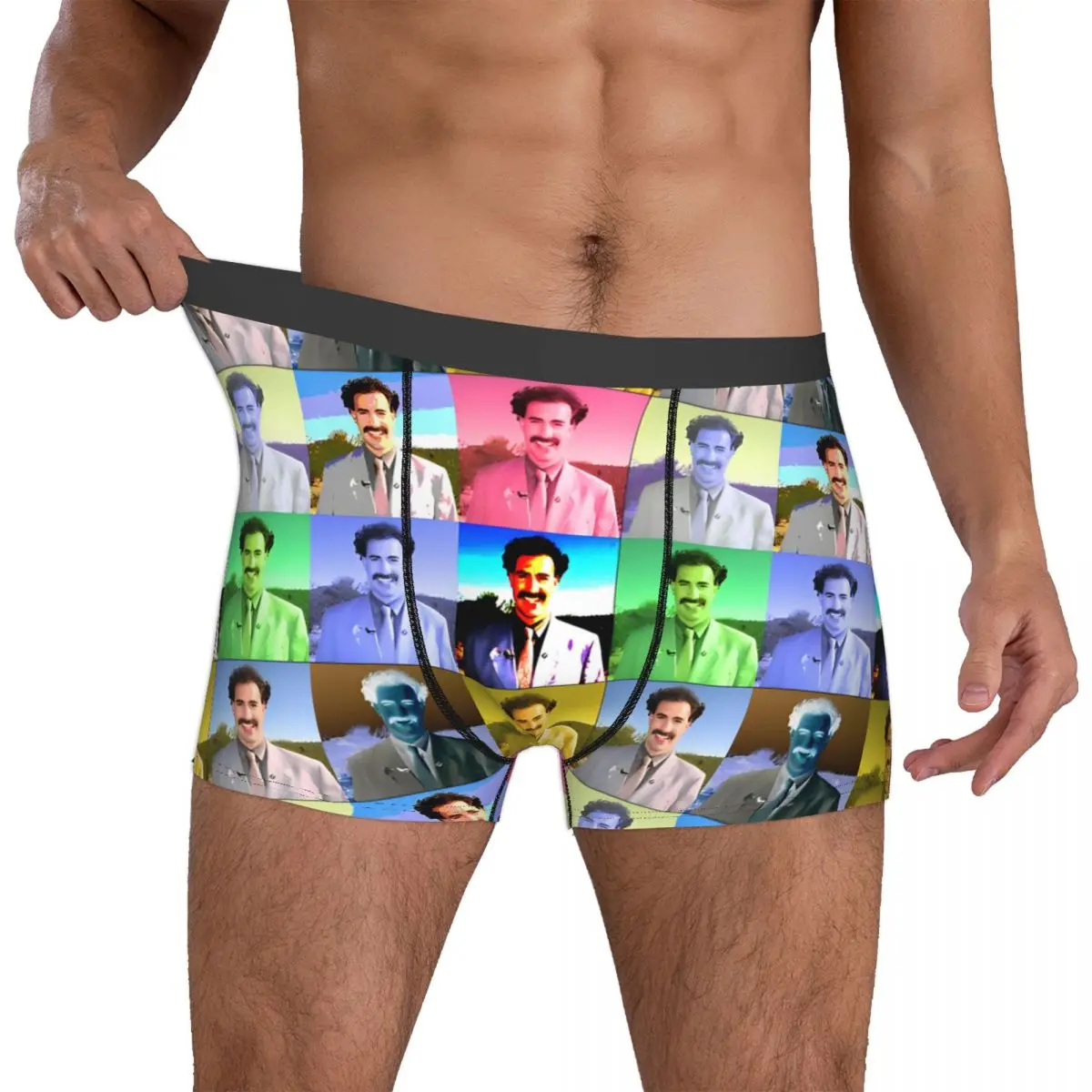 Vintage Borat Color Collage Men Underwear Sasha Boxer Shorts Panties Funny Polyester Underpants for Homme Plus Size