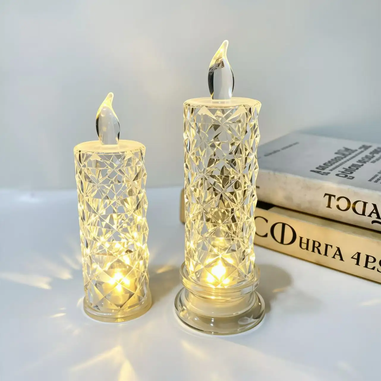 Wedding Party Birthday Xmas Halloween Decor Crystal Candles LED Light Transparent Flameless Battery Power Lantern Night Lamp