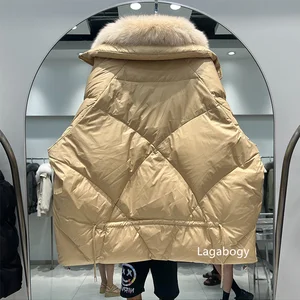 سترة أوزة بيضاء للنساء فرو الثعلب الطبيعي الحقيقي معطف نفخ دافئ فضفاض نسائي سترات سميكة متوسطة وطويلة شتاء 2022 جديد 2022 أعلى 10 مبيعات سترة نسائية من أسفل الإوزة - No5